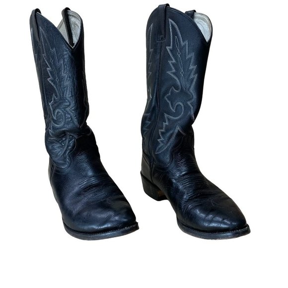 Cowtown Vibram Sole Leather Cowboy Classic Black White Thread Cowboy Boots 10.5 main image 5